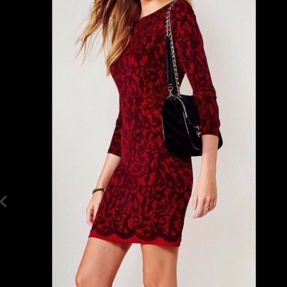 Michael Kors New Cinnabar Red Lace Print Stretch Matte Jersey Sheath Dress  XL